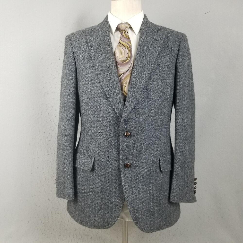 Vintage Racquet Club Blazer Mens 40R Gray Manx Tweed‎ Wool Sport Coat Jacket